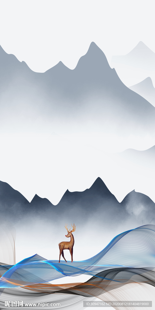 中式简约风山水画 TIF分层