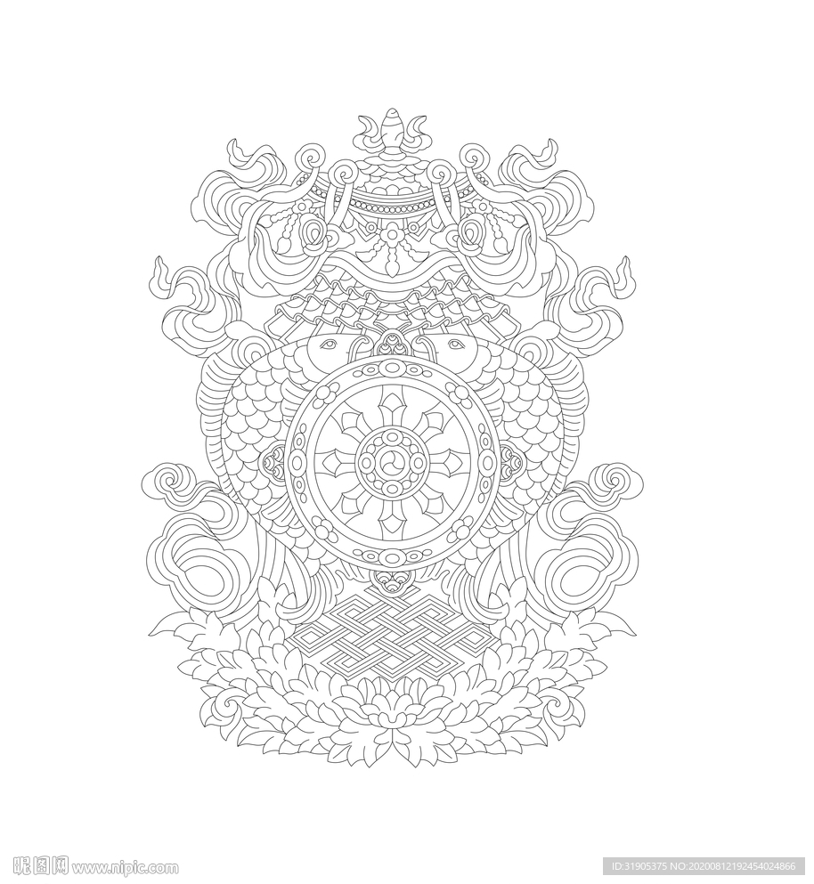 吉祥宝伞-单线矢量图