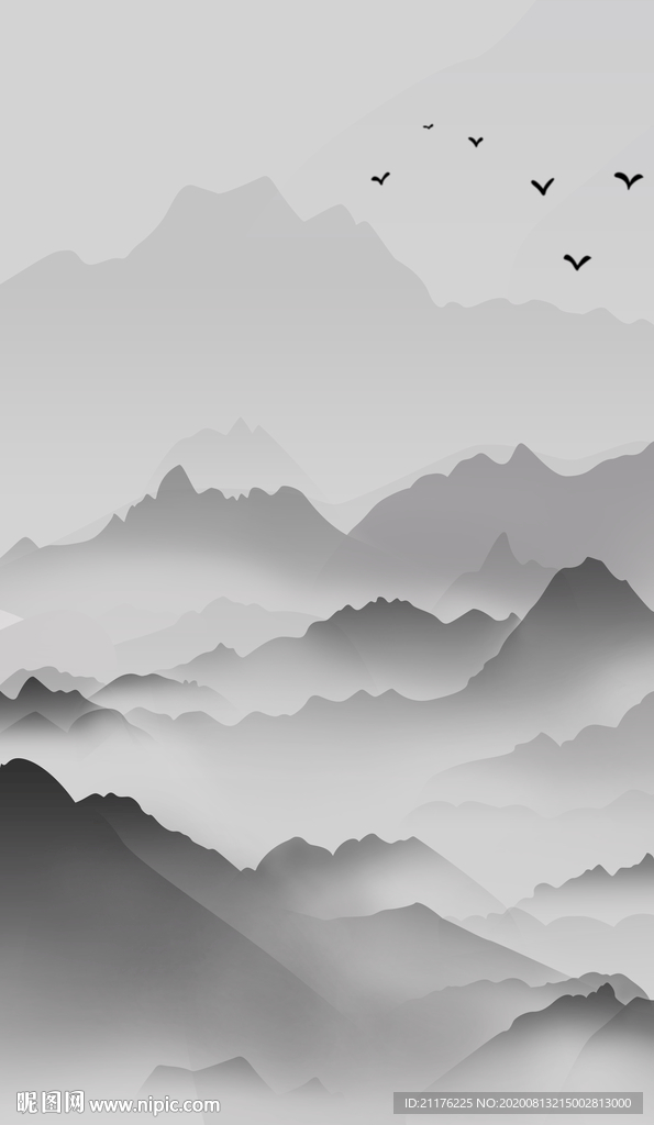 新中式现代简约水墨山背景墙