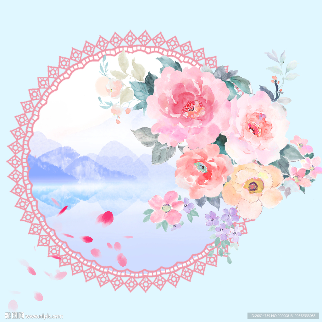 梦幻古风水彩花卉