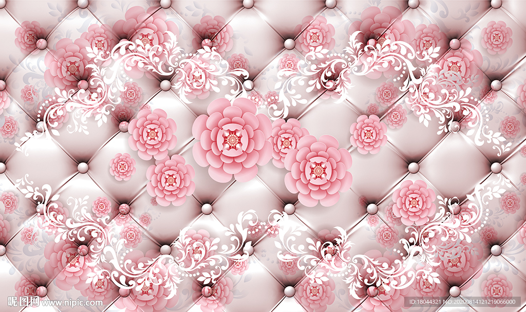 欧式花纹玫瑰花软包电视背景墙