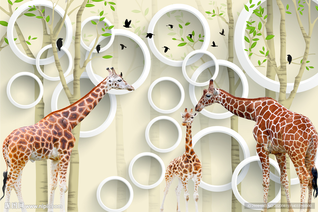 3d长颈鹿立体壁画图片