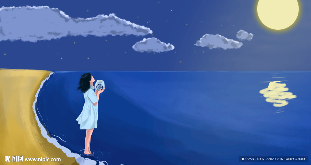 海边的女孩插画