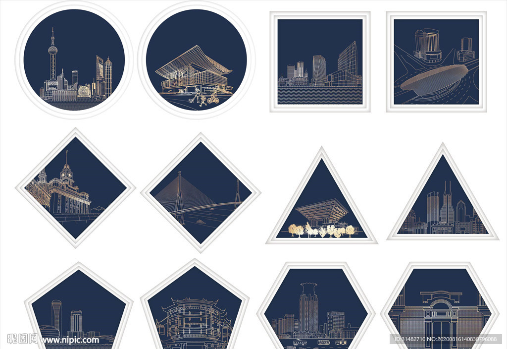 金色线条 地标城市矢量