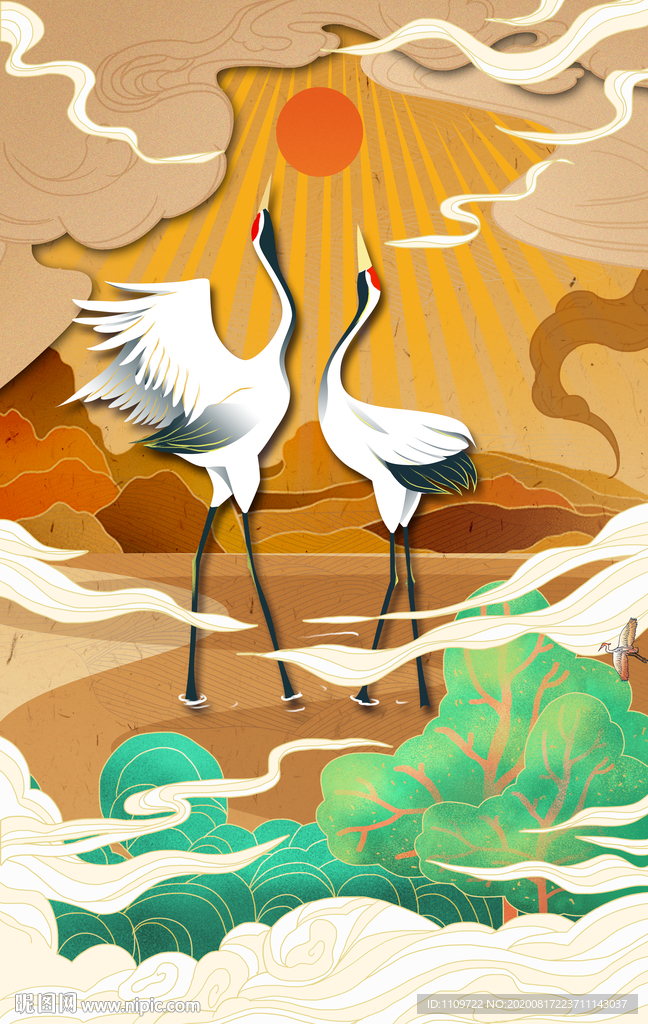 新中式中国风简约插画背景贴图图