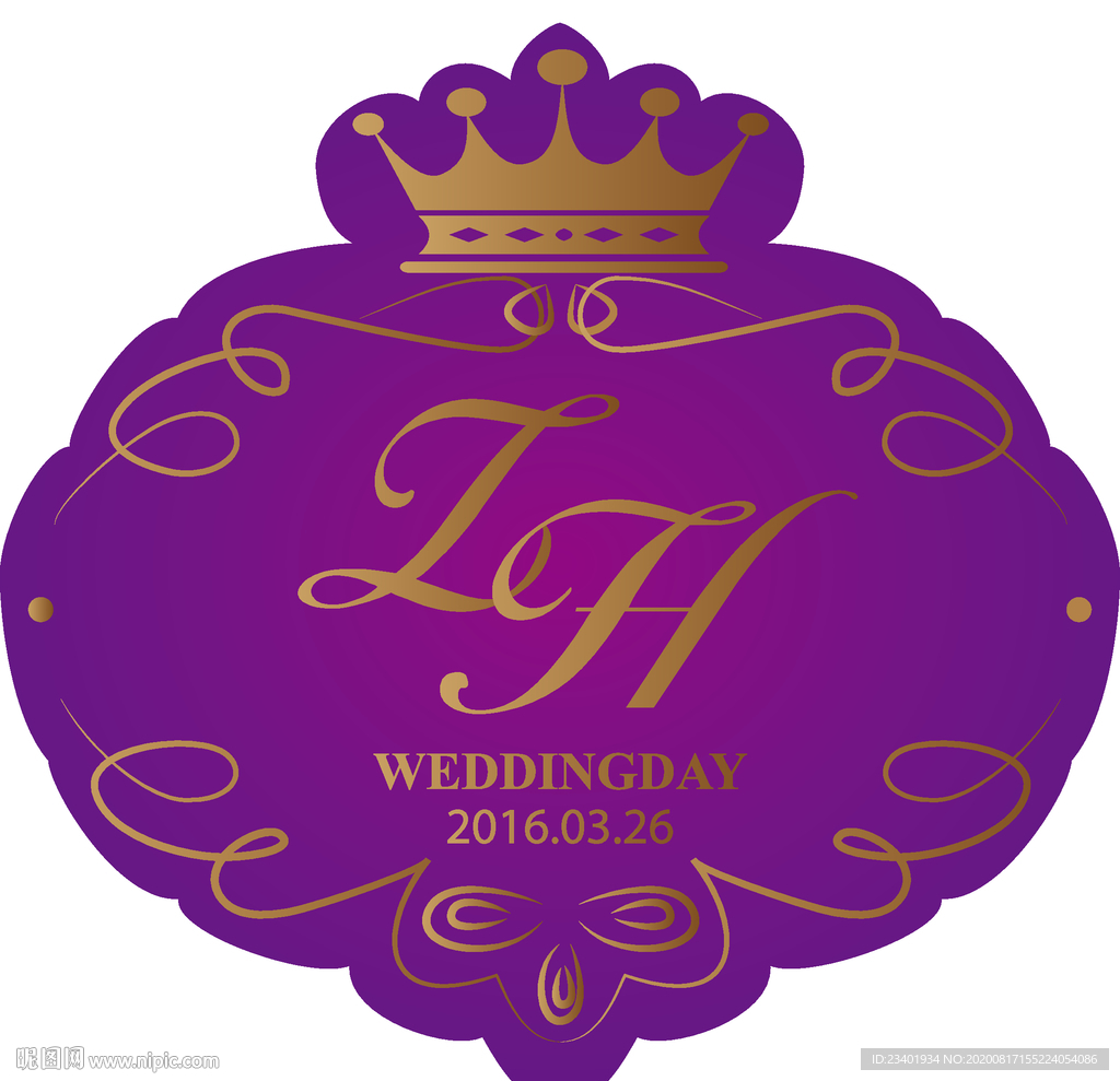 婚礼水牌吊牌字母ZH欧花纹边框