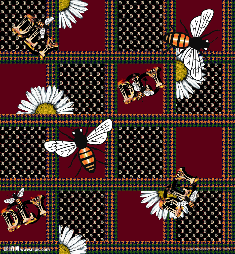 大牌 卡通 菊花 字母 格子