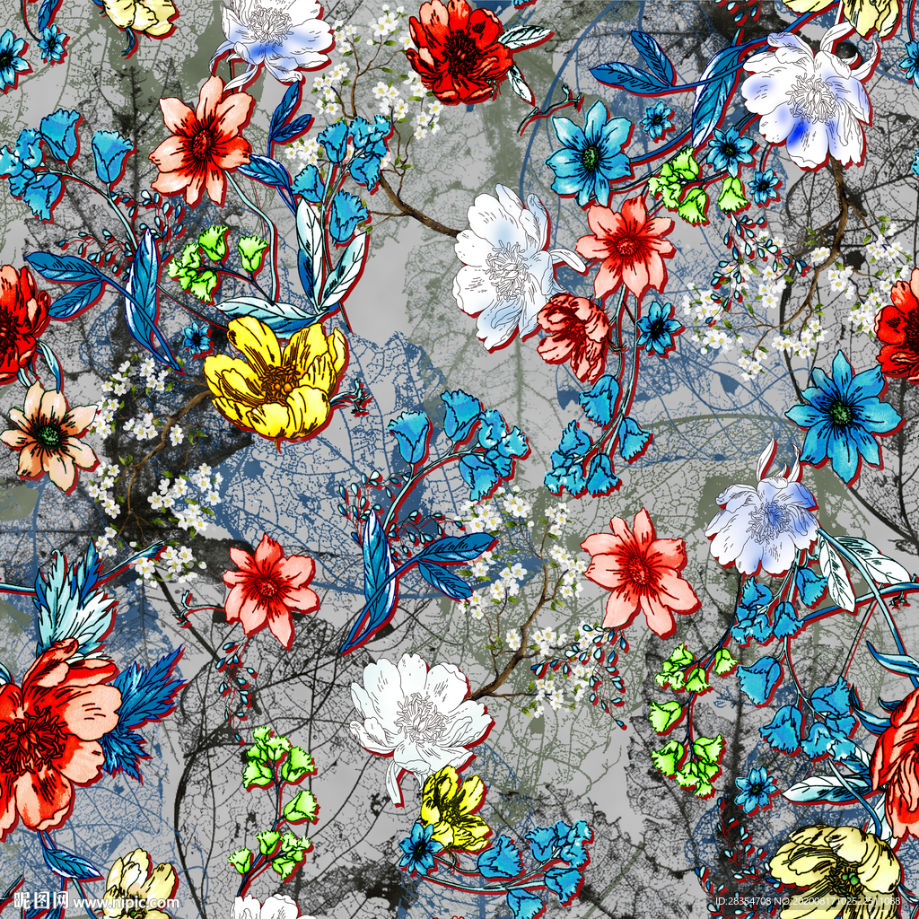 大牌 手绘花 沾染 图案 乱花