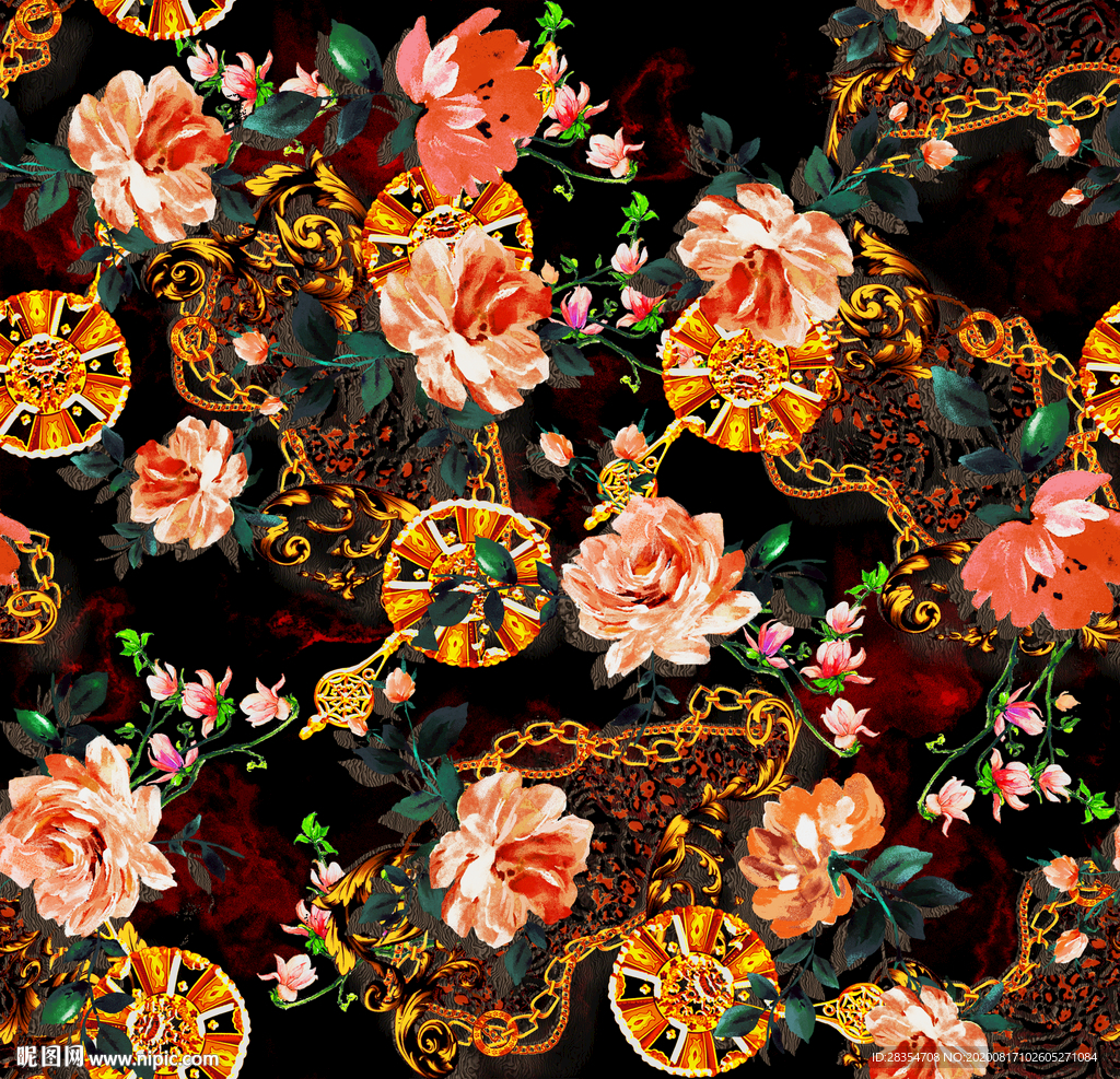 大牌 链条 花 扎染 图案