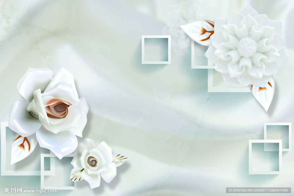 巴洛克白色玫瑰玉雕3D电视背景