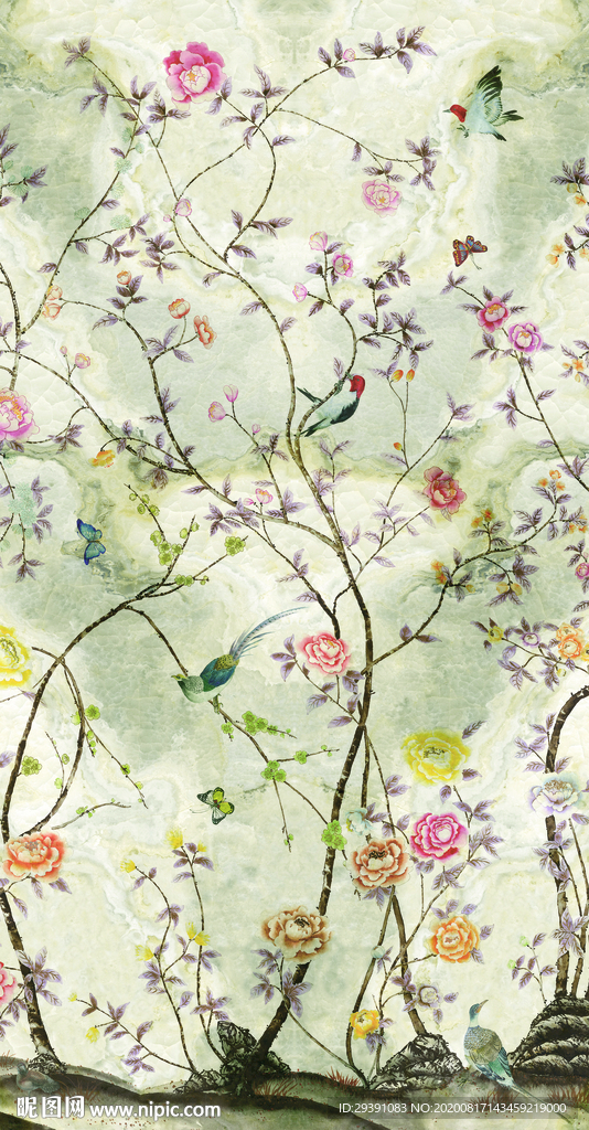 繁花似锦手绘电视背景墙