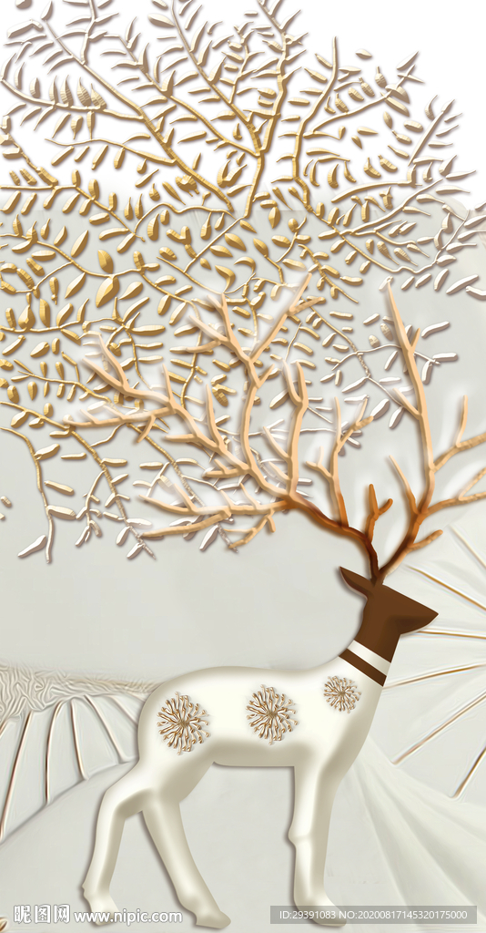 北欧风立体麋鹿背景墙设计