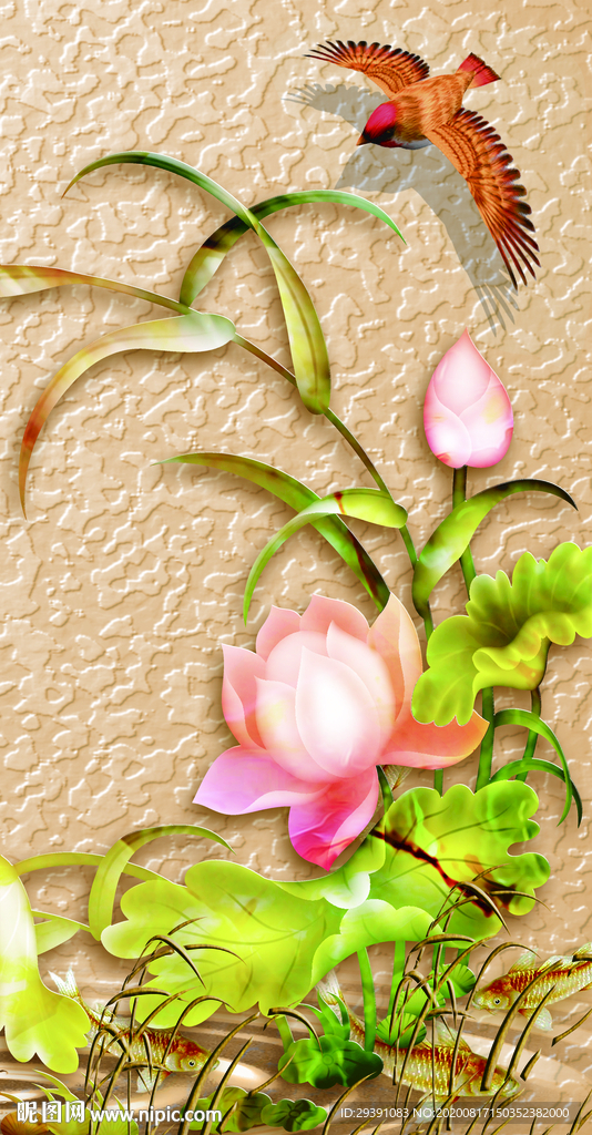 花鸟彩雕玄关图片