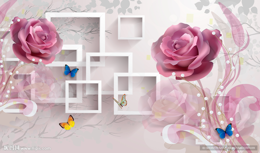 玫瑰花梦幻时尚背景装饰画