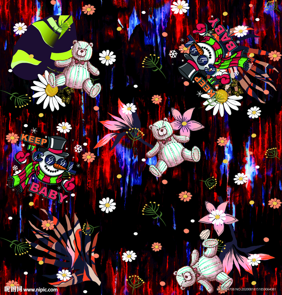 大牌 卡通 丝绒 小花 英文字