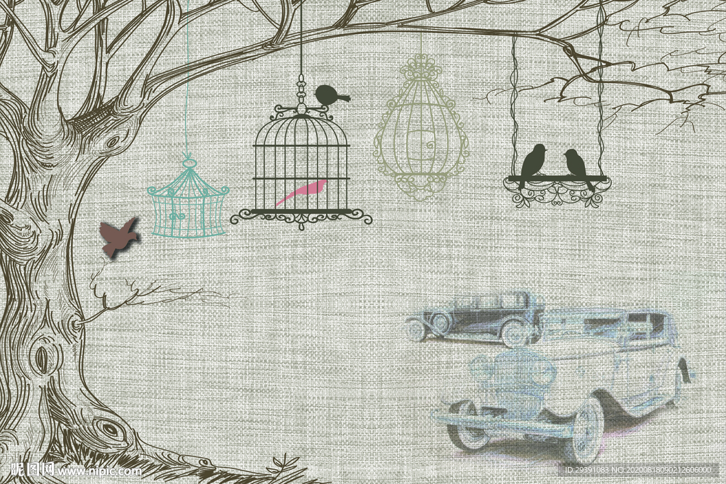 立体抽象树背景墙图片