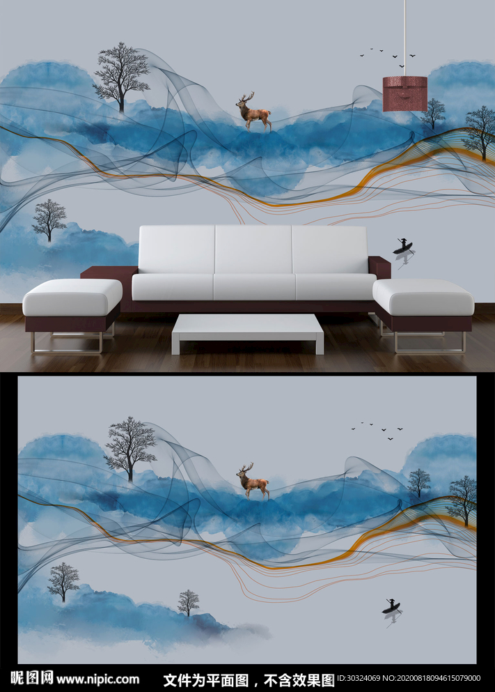 山水麋鹿背景