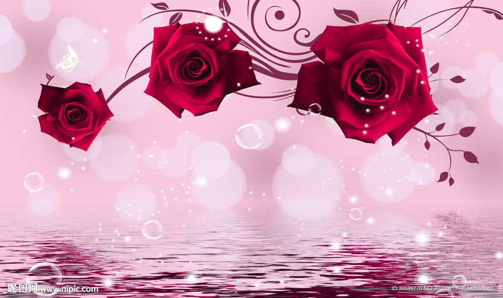 花藤红玫瑰背景装饰画