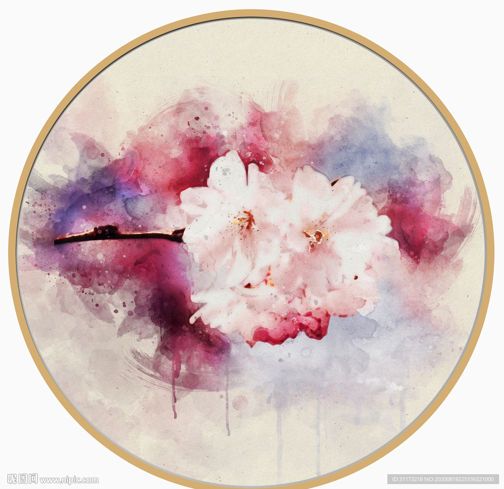 水彩桃花艺术装饰画