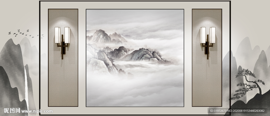 中式背景墙 客厅室内设计摄影墙