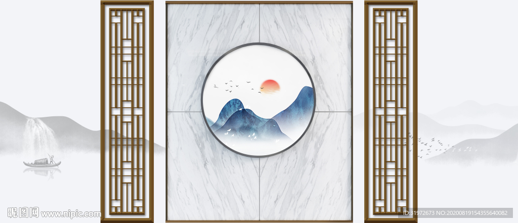 中式背景墙 客厅室内设计摄影墙