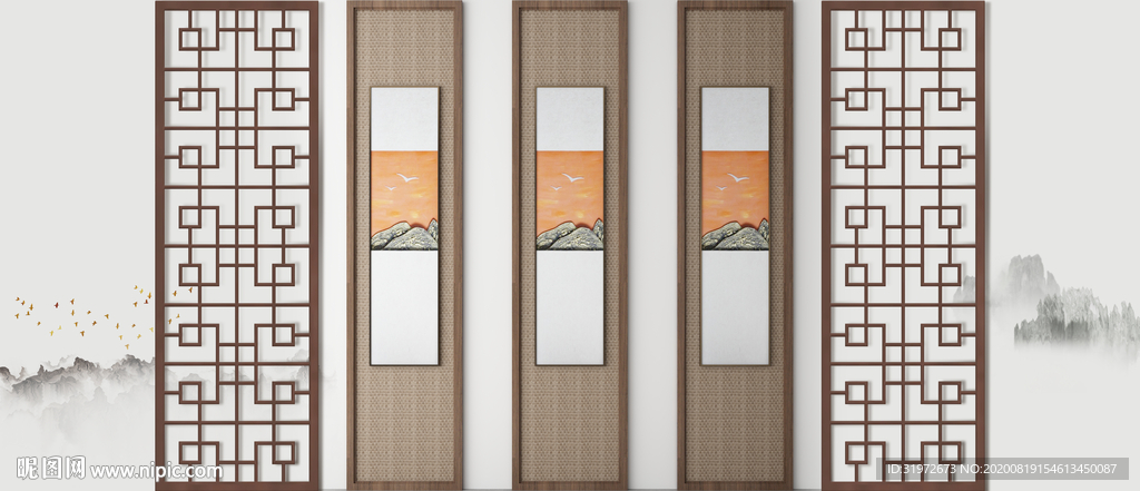 中式背景墙 客厅室内设计摄影墙