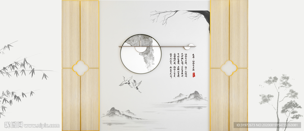 中式背景墙 卧室室内设计摄影墙