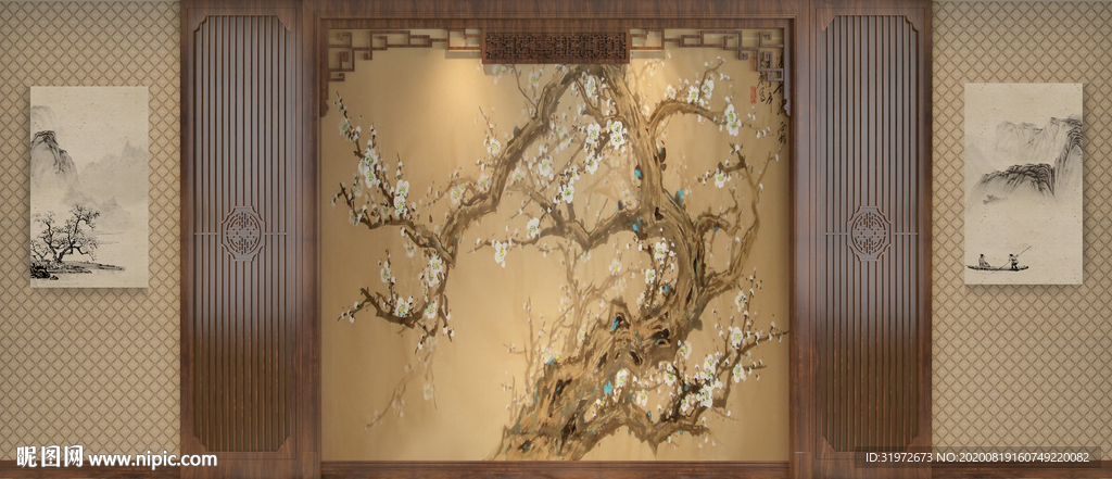 中式背景墙 客厅室内设计摄影墙