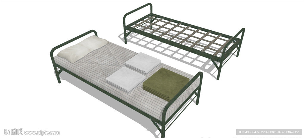草图大师模型兵营铁架行军单人床