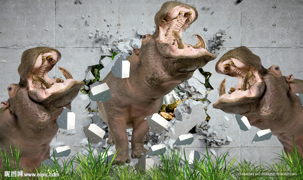 3D立体犀牛破墙而入电视背景墙