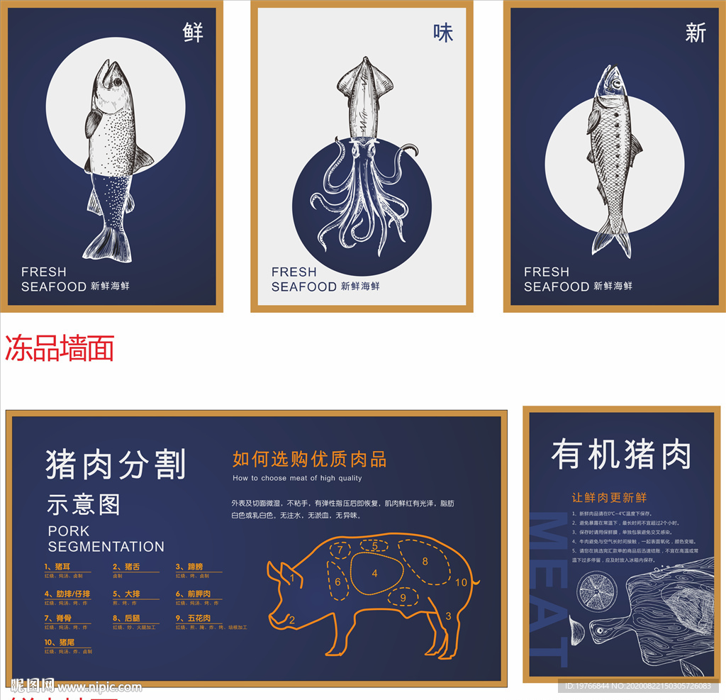 超市水产区、鲜肉区画面