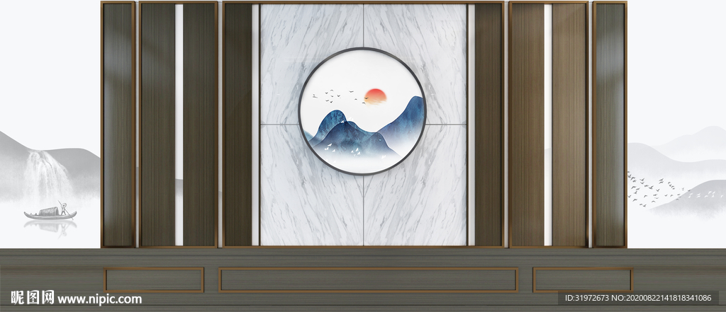 中式背景墙 客厅室内设计摄影墙