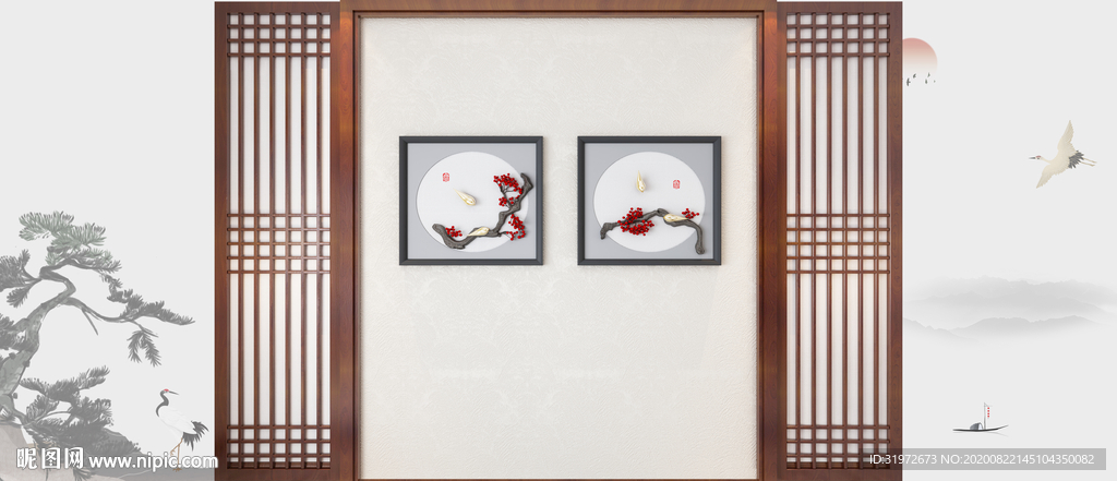 中式背景墙 客厅室内设计摄影墙