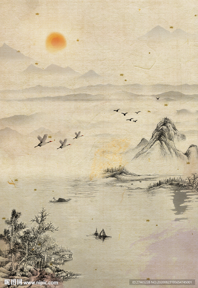 中国风典雅水墨古风海报背景