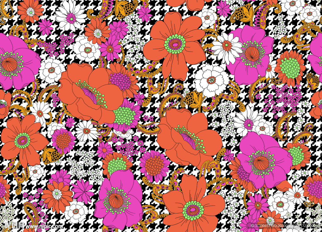 服装千鸟格花朵