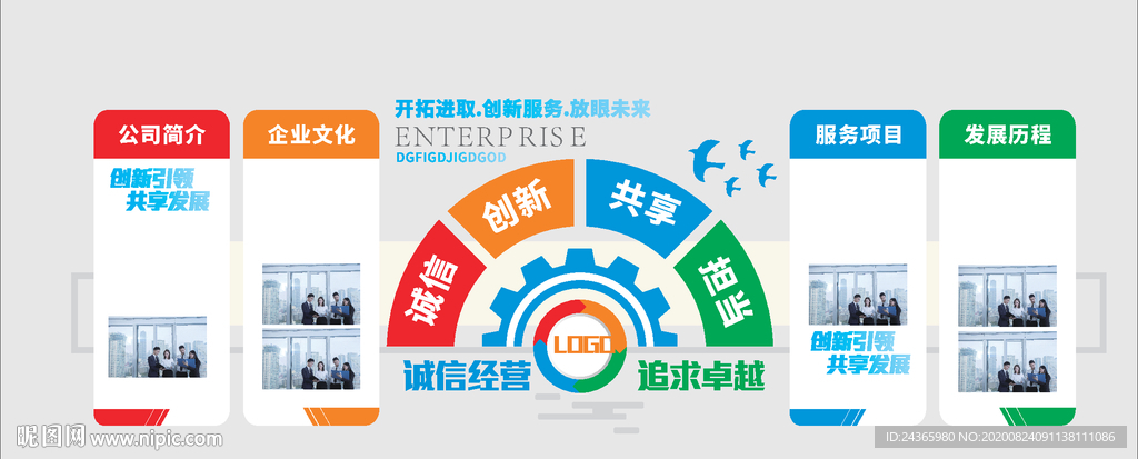 扇形企业文化文化墙设计