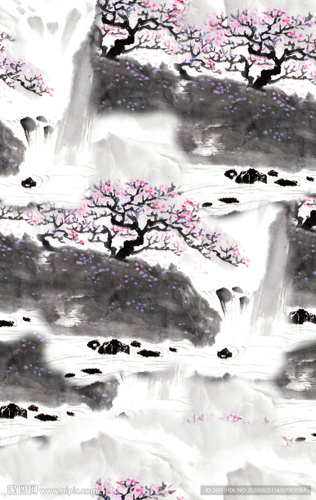 手绘中国风时尚数码印花花型设计