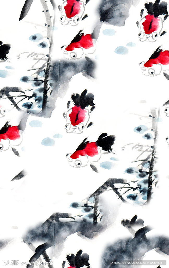 手绘中国风时尚数码印花花型设计