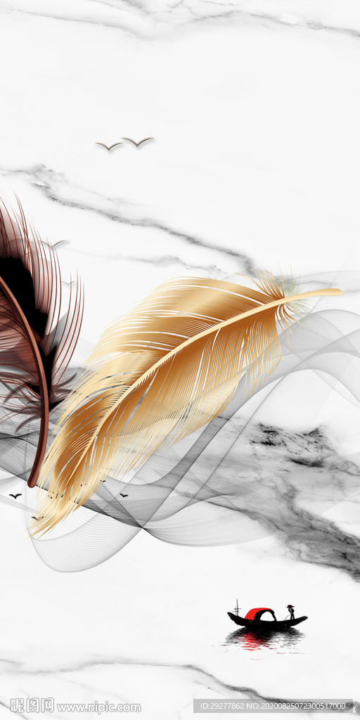 羽毛大气新玄关画 TIF分层