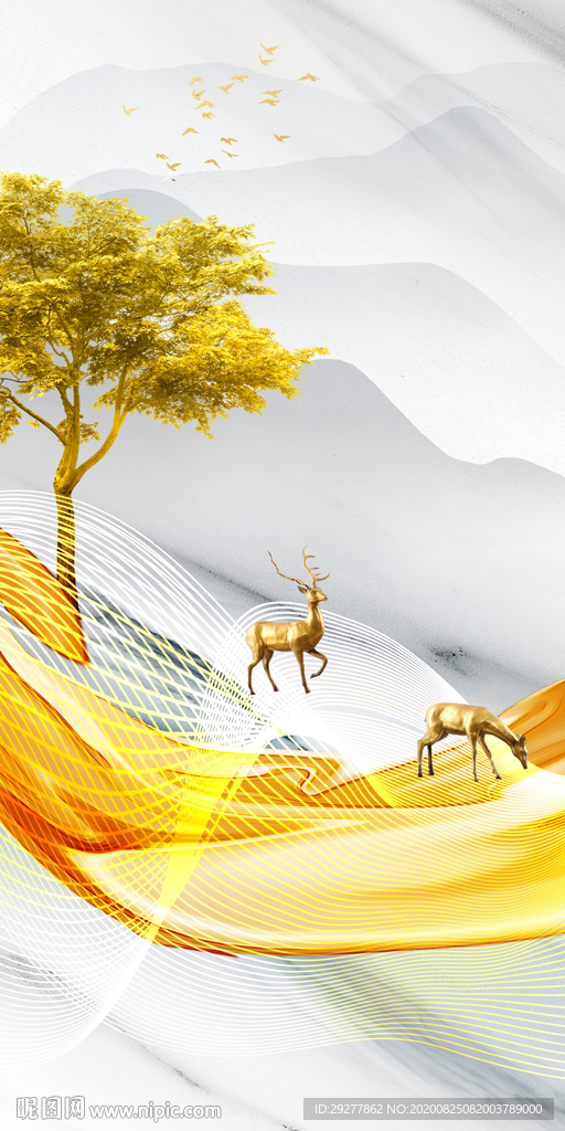 金色走道玄关山水 TIF分层