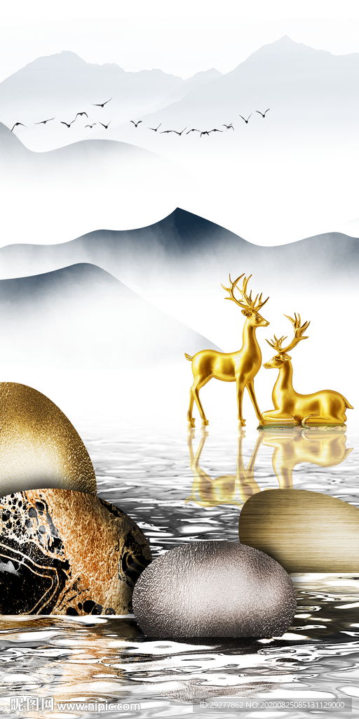 石头大气玄关山水 TIF分层