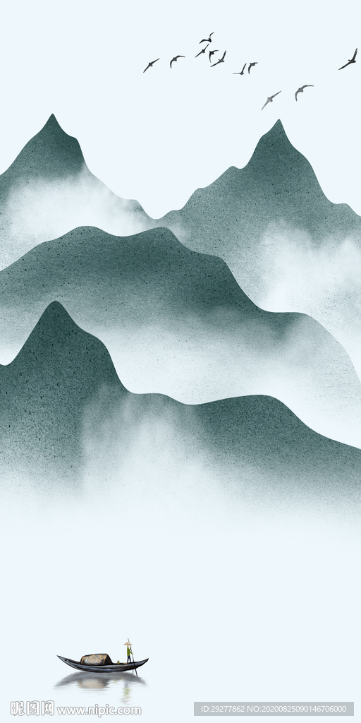 蓝色玄关中式挂画 TIF分层