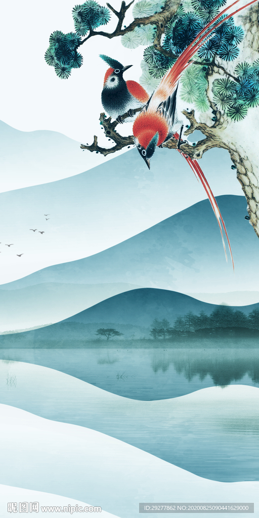 花鸟玄关中式挂画 TIF分层