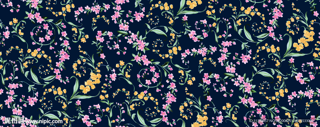 紫藤花蓝底碎花裙