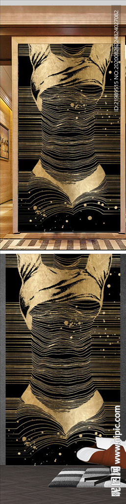 现代风抽象线条美女玄关装饰画