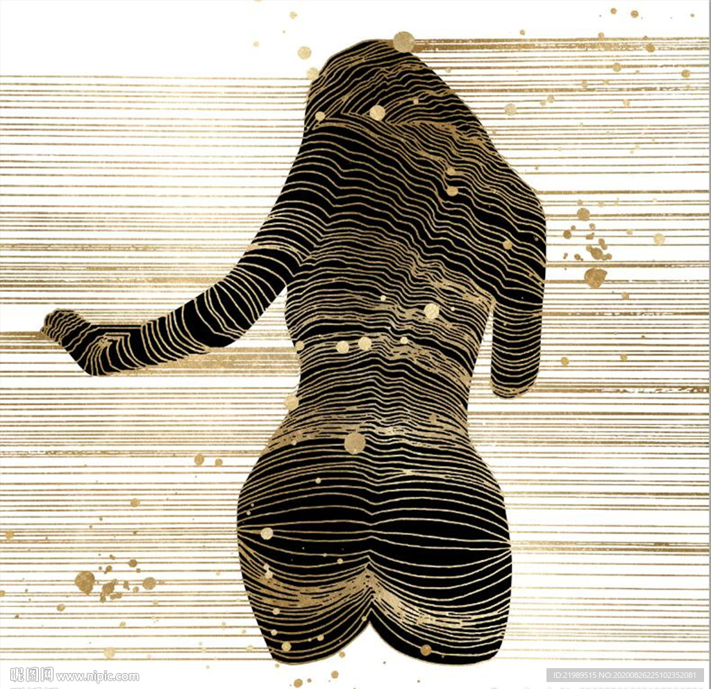 现代风抽象线条美女玄关装饰画