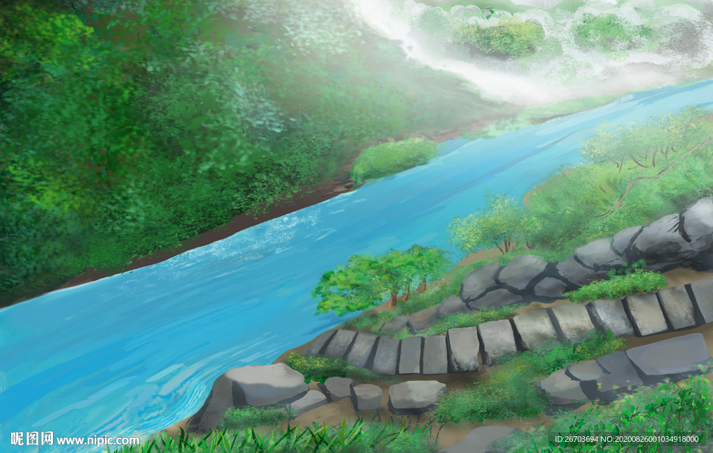 山河风景画PSD分层插画