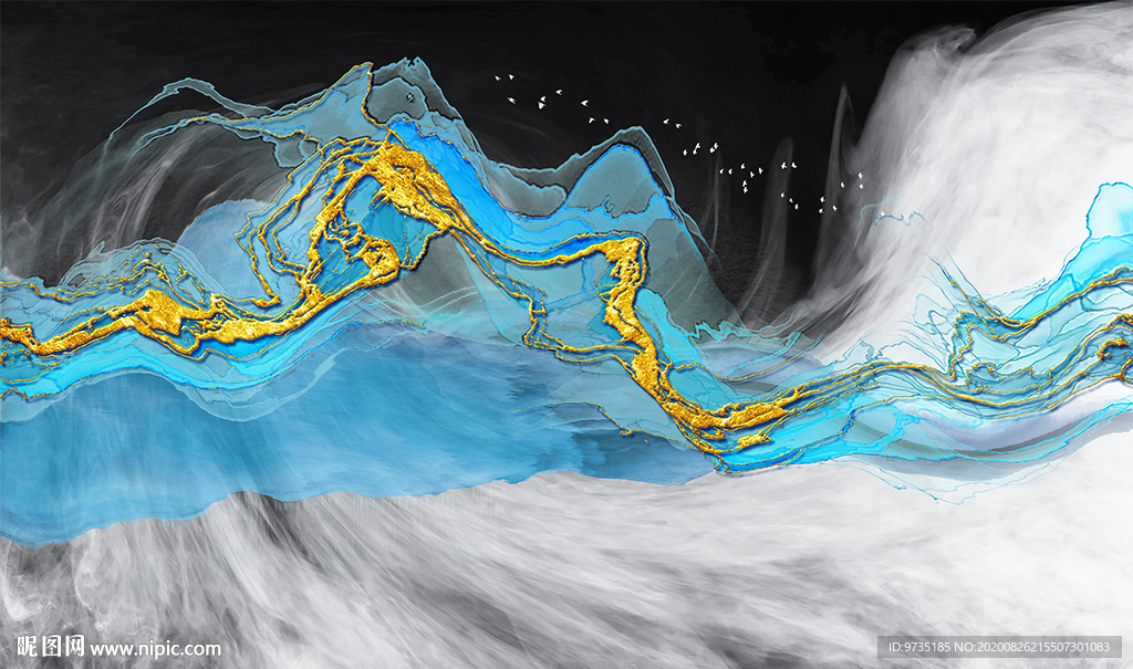 轻奢高山-国潮新中式 金箔山水
