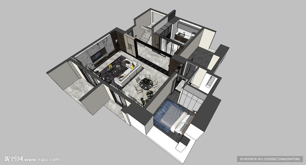 港式后现代套房SU模型