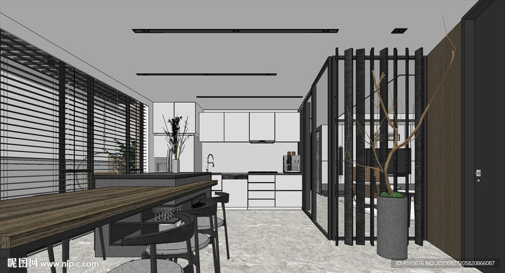 港式风格餐厅SU模型